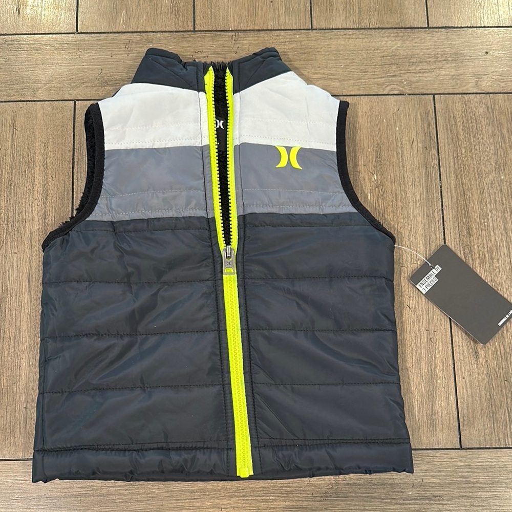 NWT. Hurley Kids' Black and Gray Puffer Vest/ size 3T